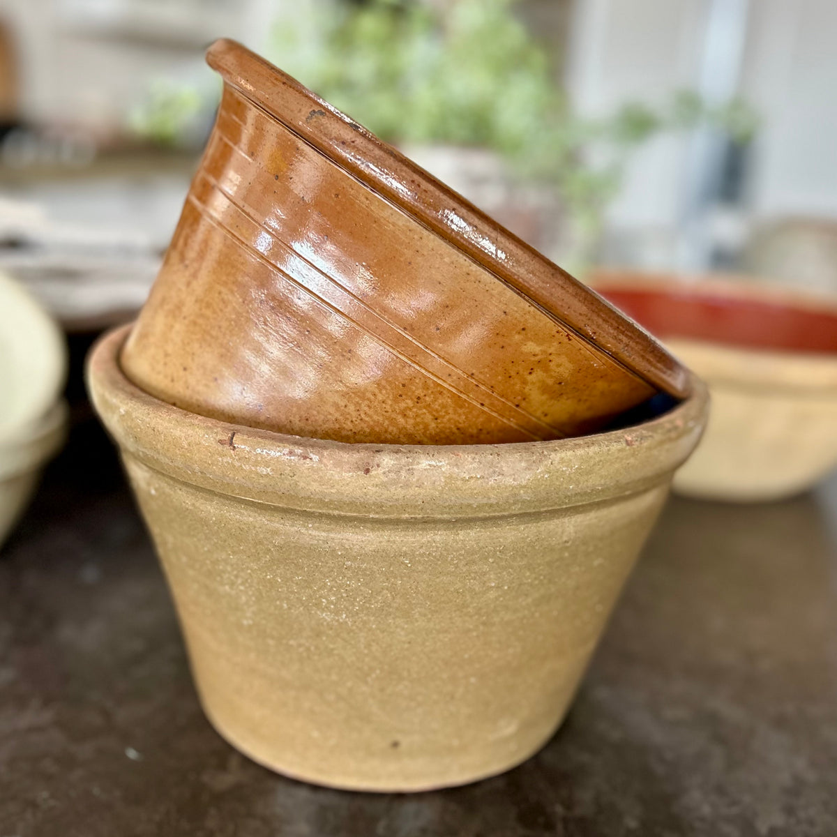 Antique European Glazed Stoneware Mixing Bowl