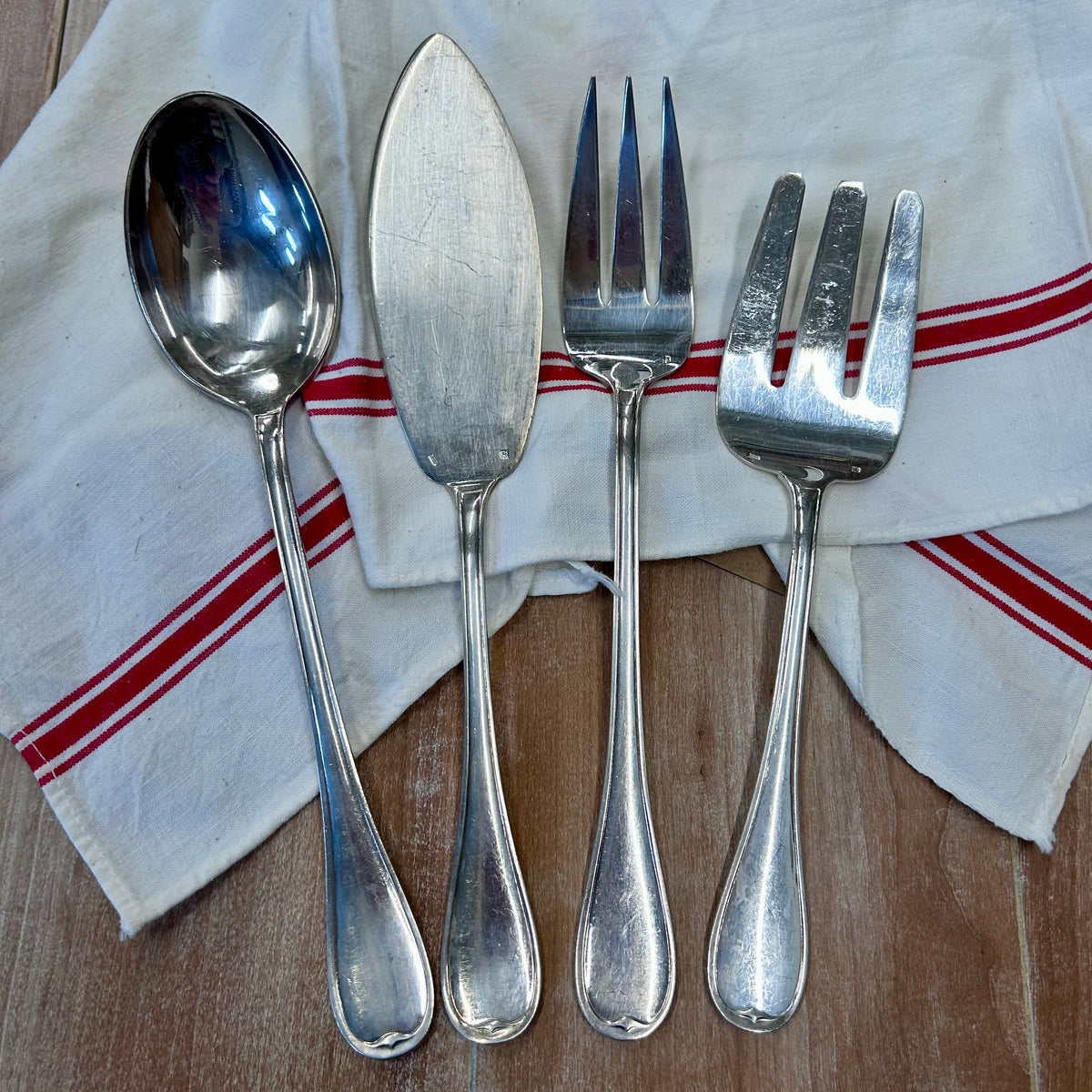 Antique French Hallmarked Silver Fish Serving Set – Set of 4