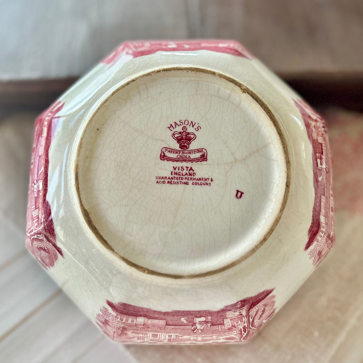 Mason’s “Vista” Ironstone Bowl – Red Transferware (c. 1890-1910)