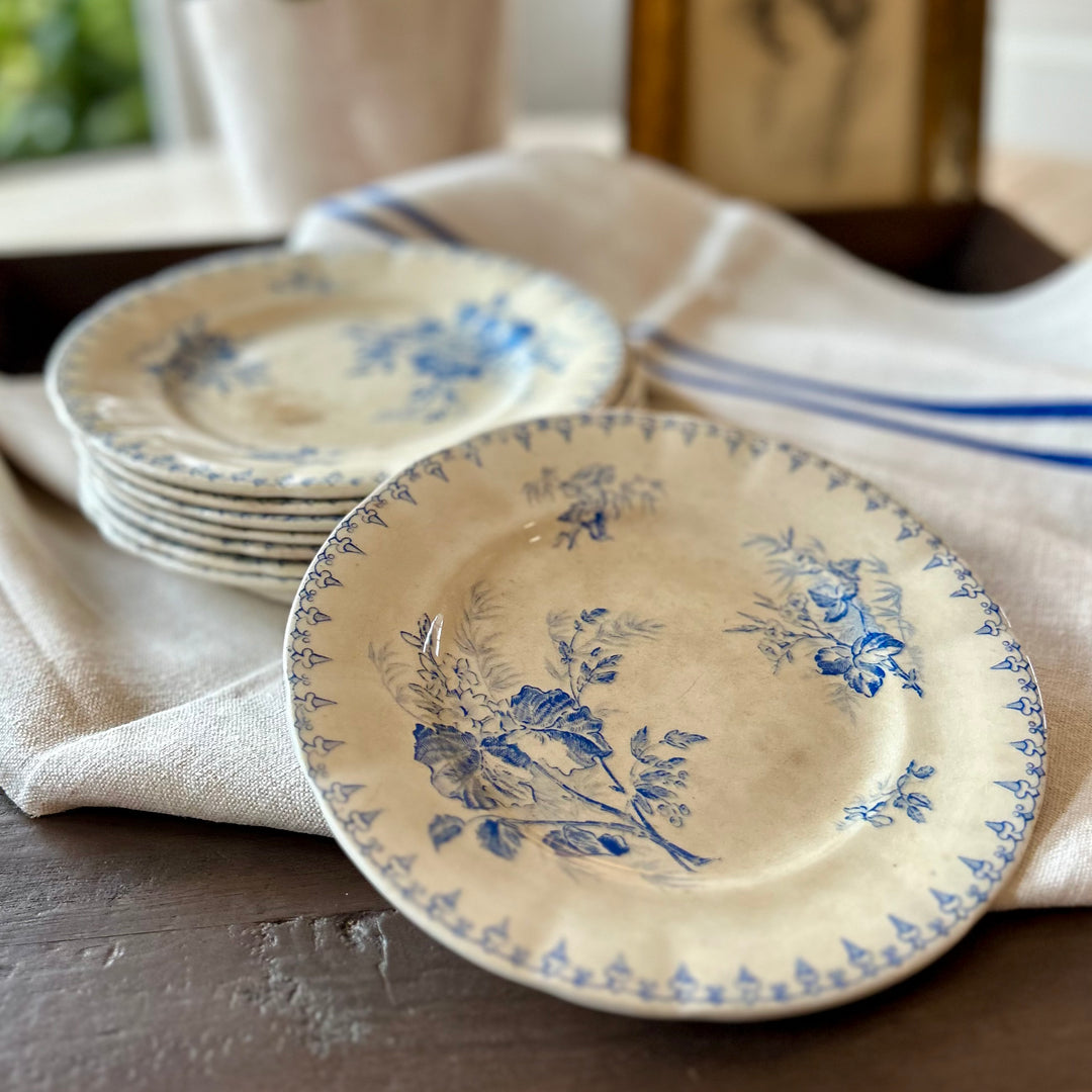 Antique French Flore Transferware Plates – U&C Sarreguemines (Set of 4)
