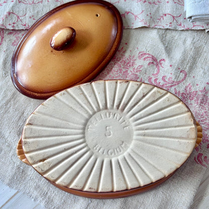Vintage Belgian Caramel Glazed Stoneware Terrine