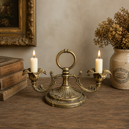 English Antique Brass Two-Arm Candelabrum with Handle