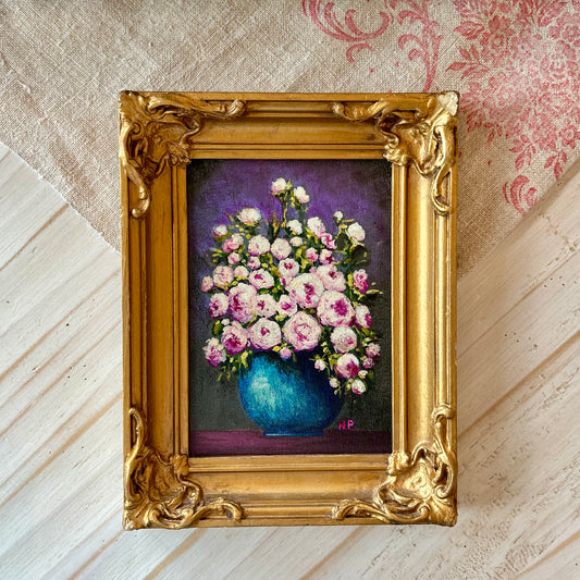 Peonies in Blue Vase - Original Floral by Nadia Pajak