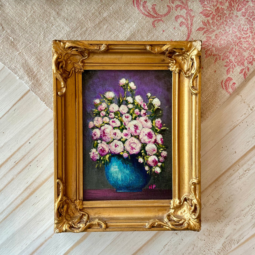 Peonies in Blue Vase - Original Floral by Nadia Pajak