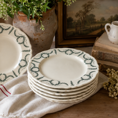 Set of 6 Vintage French Longchamp “Villey” Transferware Plates