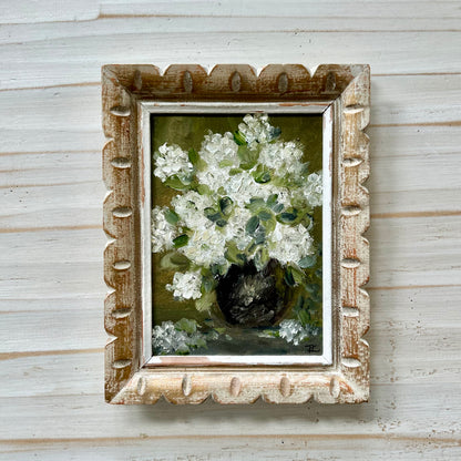 White florals- original oil on canvas in vintage frame