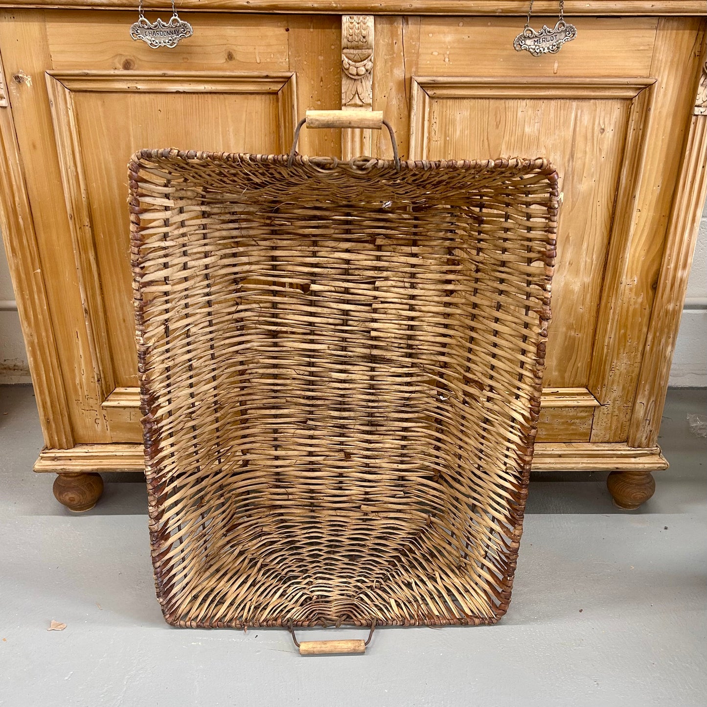 Antique French Gathering Basket with Wooden Handles