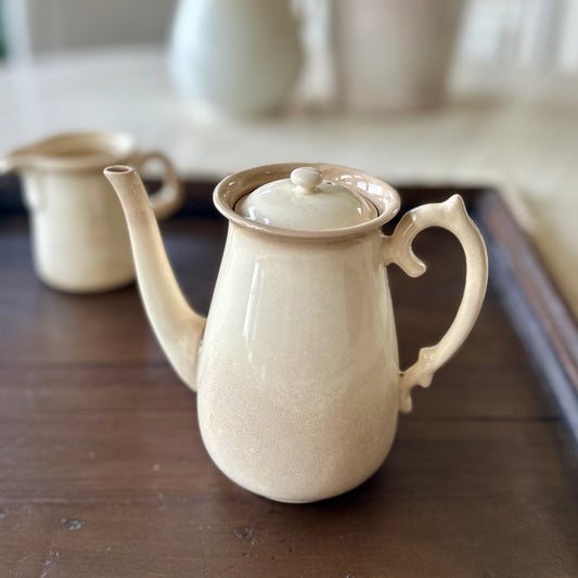 Vintage Cream Stoneware Teapot
