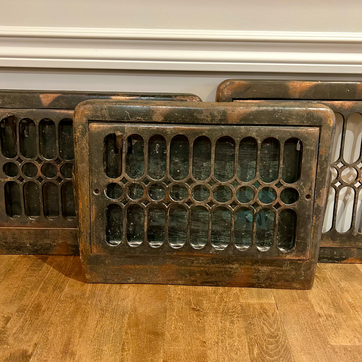 Pair of Antique Cast-Iron Heating Grates & Matching Cold-Air Return — Patented August 6th, 1900