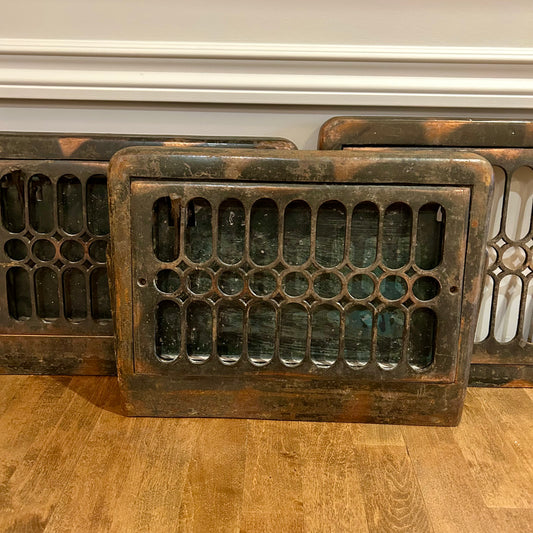 Pair of Antique Cast-Iron Heating Grates & Matching Cold-Air Return — Patented August 6th, 1900