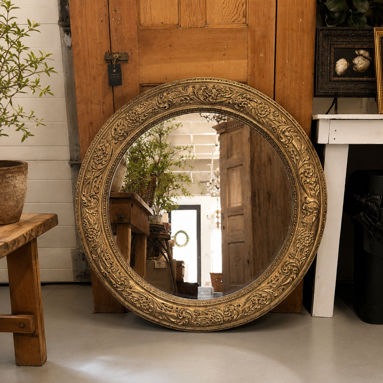 Vintage Ren-Wil Ornate Gilt Round Mirror 39”