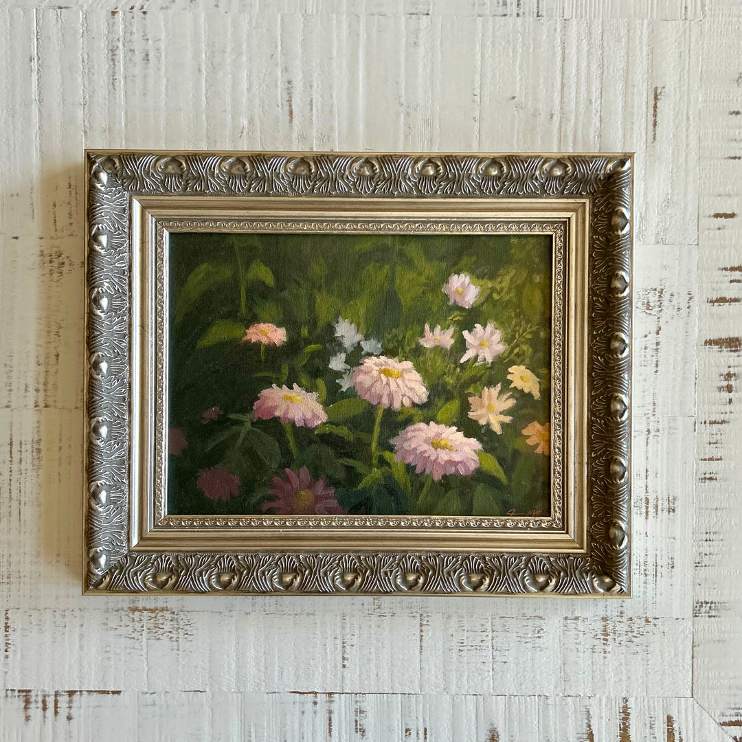 Original Oil Floral Painting in Vintage-Style Frame