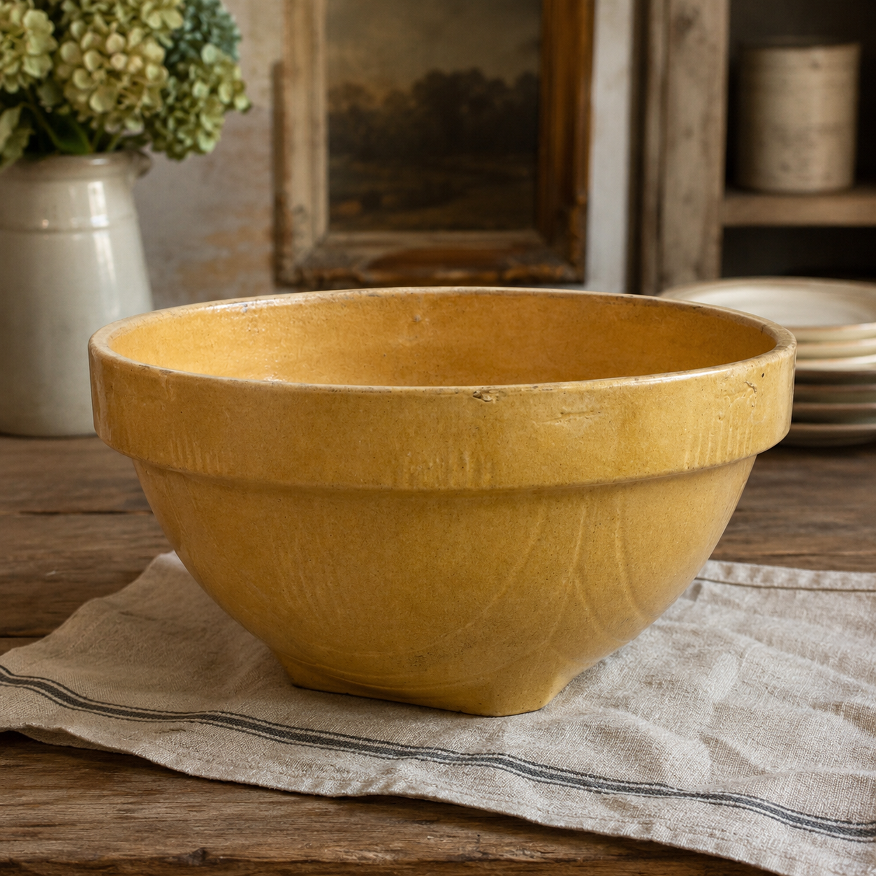 Large Vintage Yellowware Mixing Bowl – 11”