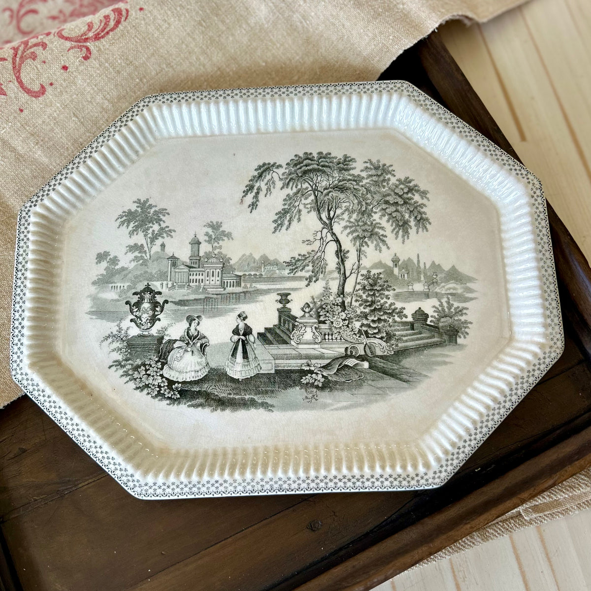 Vintage English Scenic Ironstone Platter c.1930s–1950s Wm Adams & Sons “Minuet”