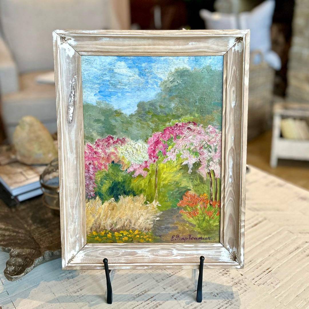 Vintage French Garden Oil Painting | Signed Landscape on Panel