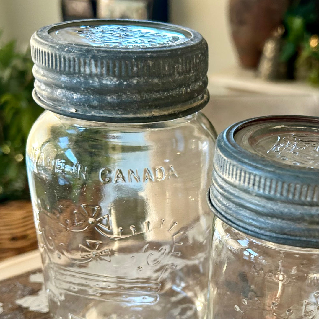 Vintage Canadian Crown Glass Jars with Original Zinc Lids