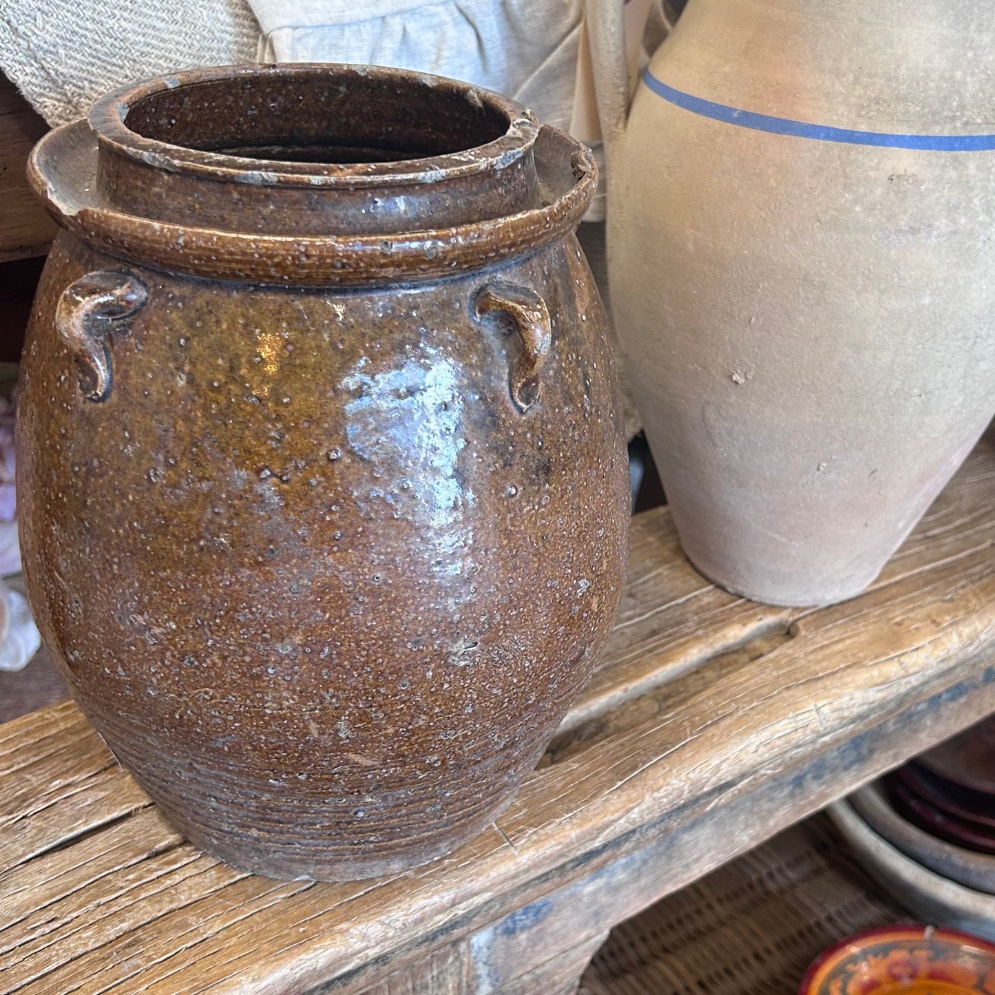 Vintage Brown Glazed Stoneware Storage Jar