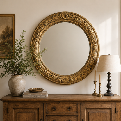 Vintage Ren-Wil Ornate Gilt Round Mirror 39”