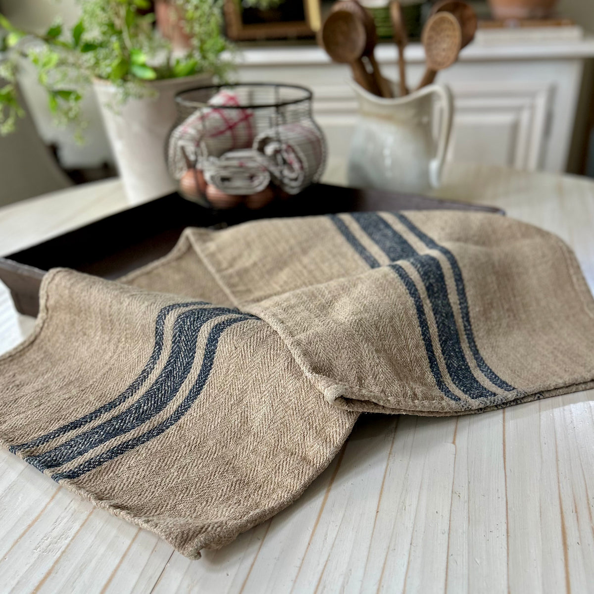 French grain sack with traditional blue stripes