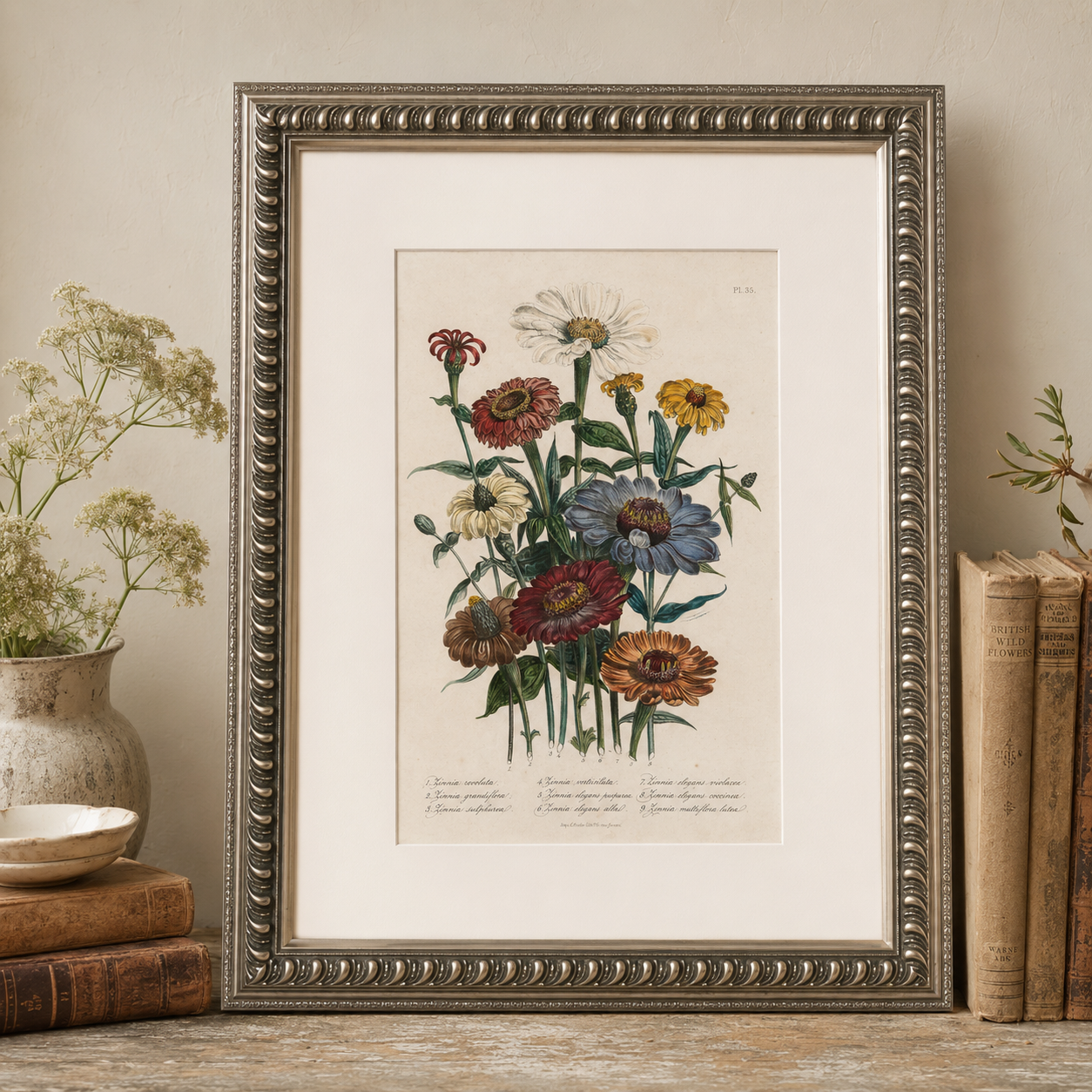 Hand-Coloured Botanical Zinnia Plate