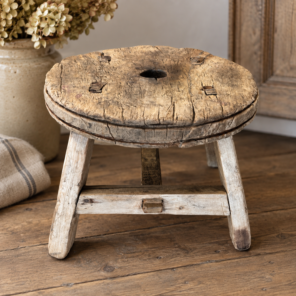 Vintage Mini Round Wooden Stools