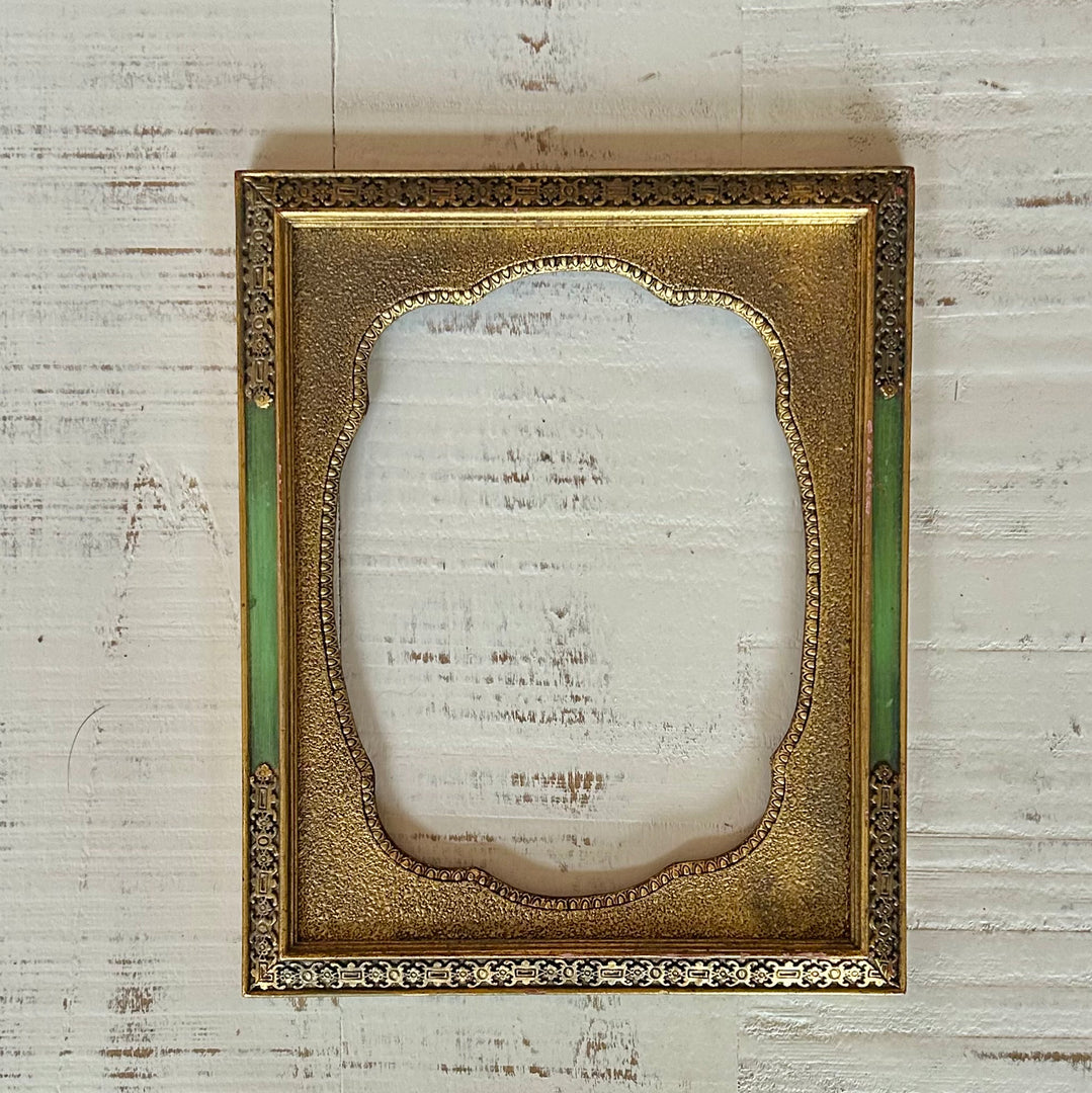Vintage wood frame with gilt detailing & verdigris green accents