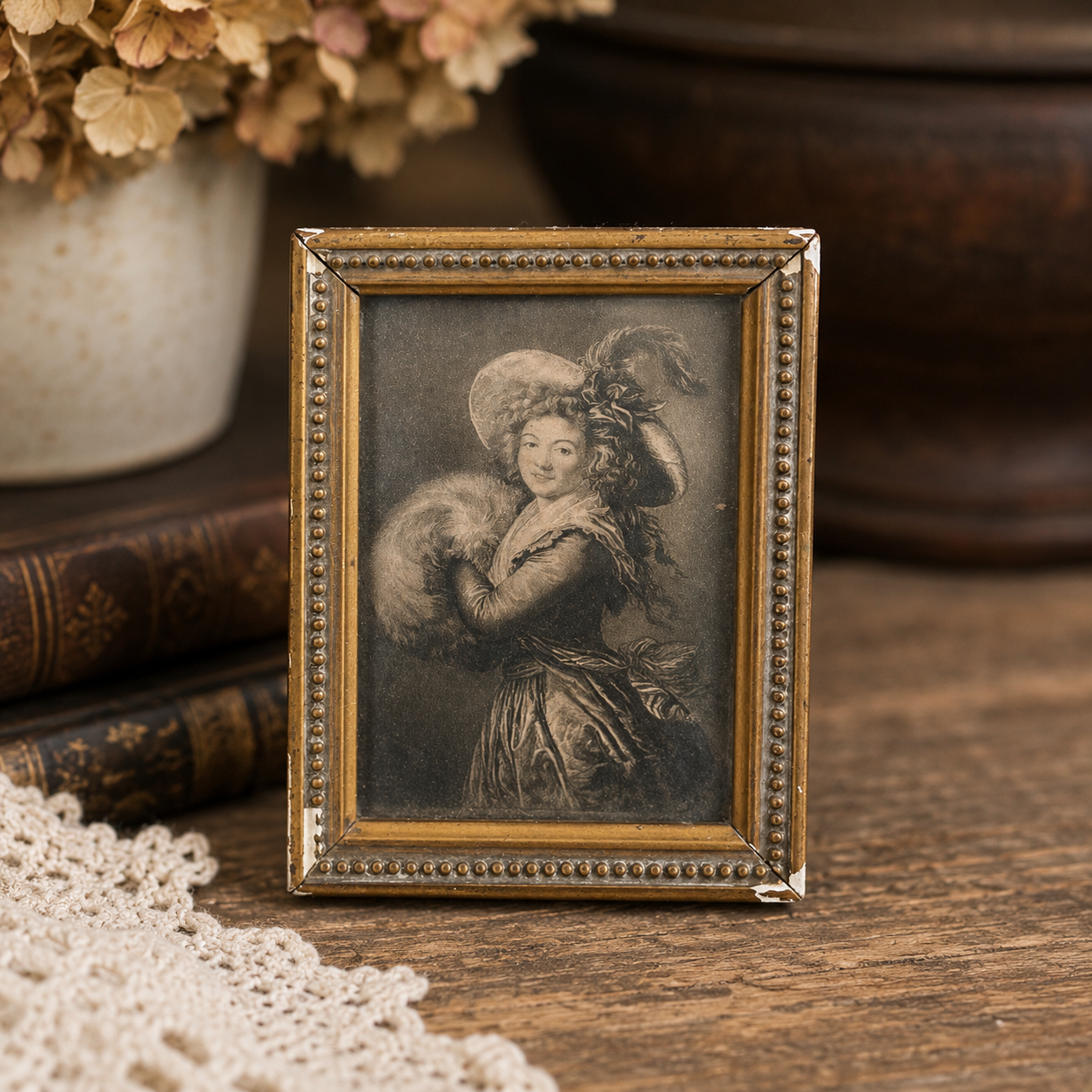Vintage Gilt Picture Frame with Romantic Portrait Print