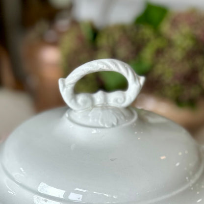 Antique French White Ironstone Pedestal Tureen with Lid & Ladle Circa 1880–1920