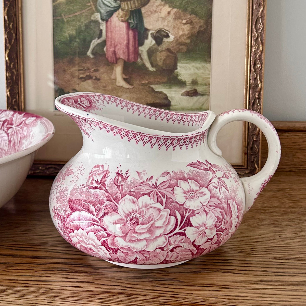 Antique Sarreguemines Rose Transferware Washstand Set