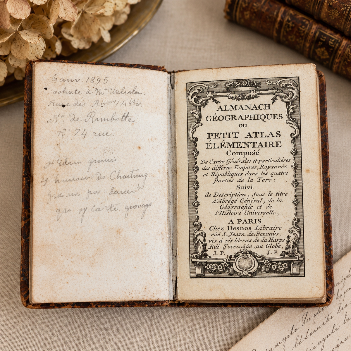 18th Century French Leather-Bound Geographical Almanac