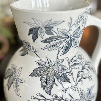 Antique English Black Transferware Jug – Madeley PB&S, Rare Form