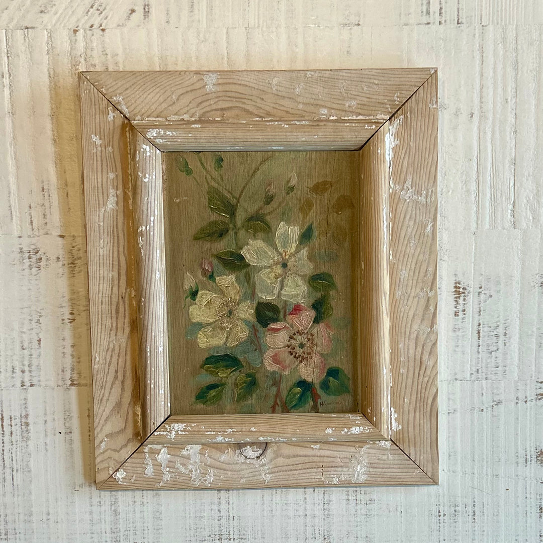 Vintage Floral Oil Painting on Panel