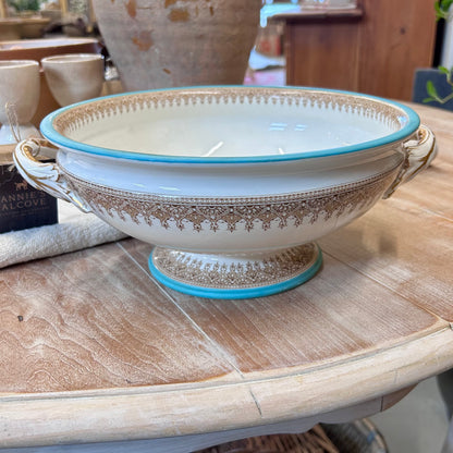 Antique Royal Worcester Vitreous Turquoise & Gilt Handled Serving Bowl