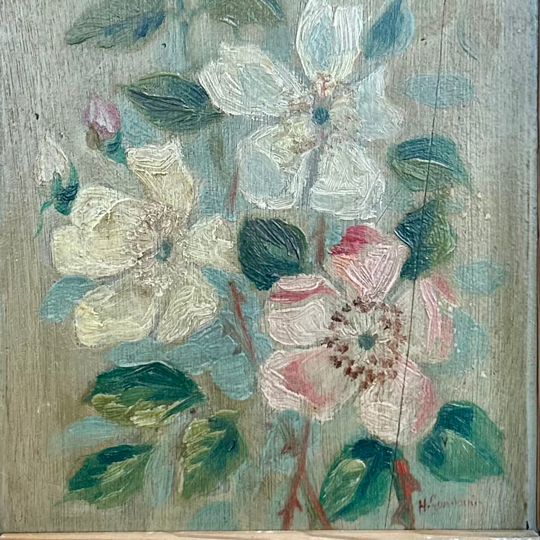 Vintage Floral Oil Painting on Panel