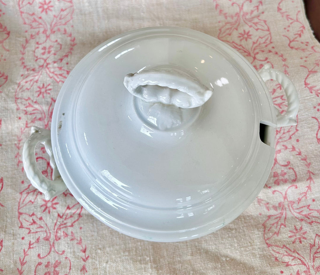 Antique French White Ironstone Pedestal Tureen with Lid & Ladle Circa 1880–1920