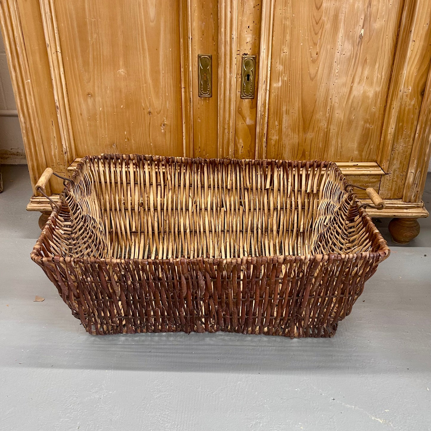 Antique French Gathering Basket with Wooden Handles