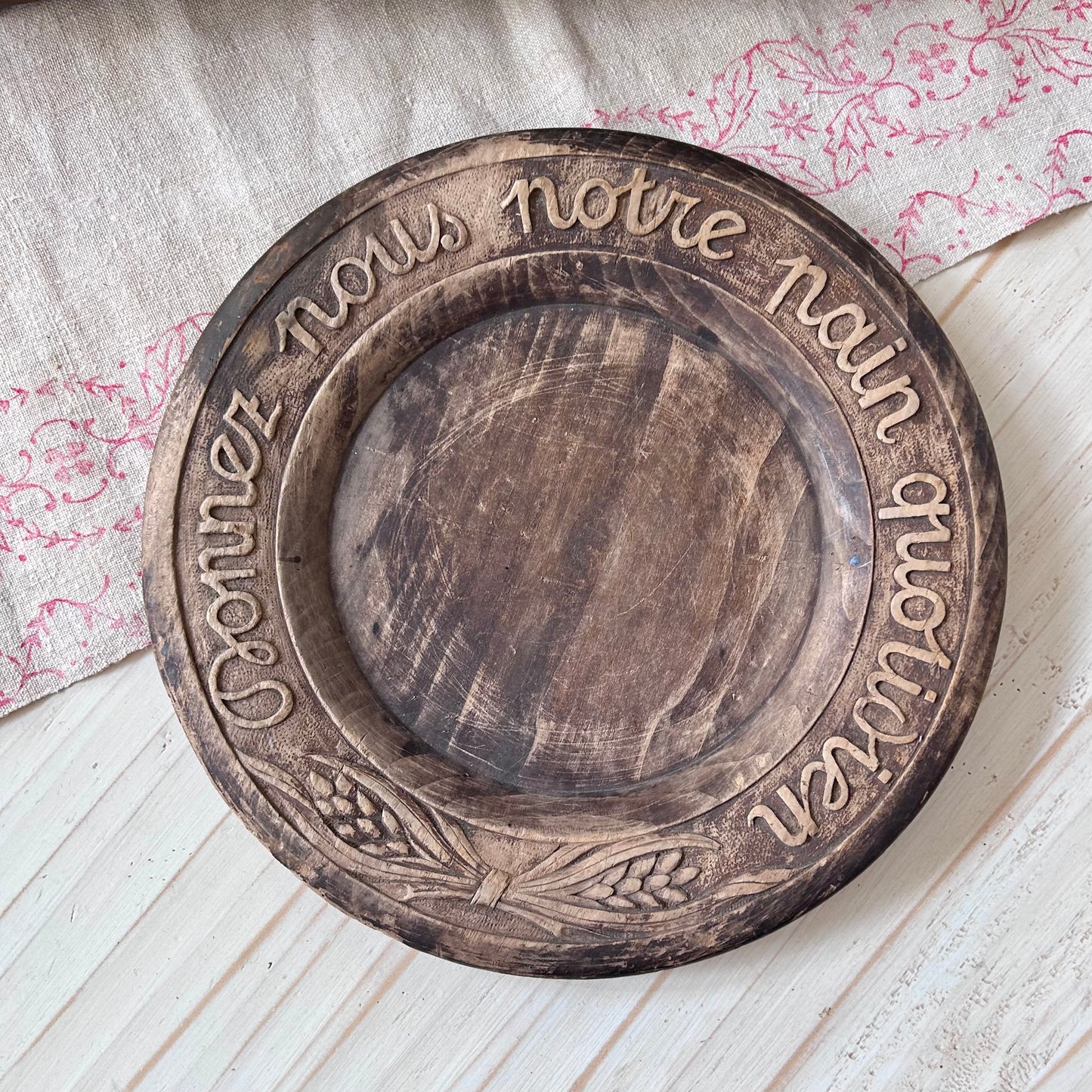 Vintage French Hand-Carved Bread Board | “Donnez Nous Notre Pain Quotidien”
