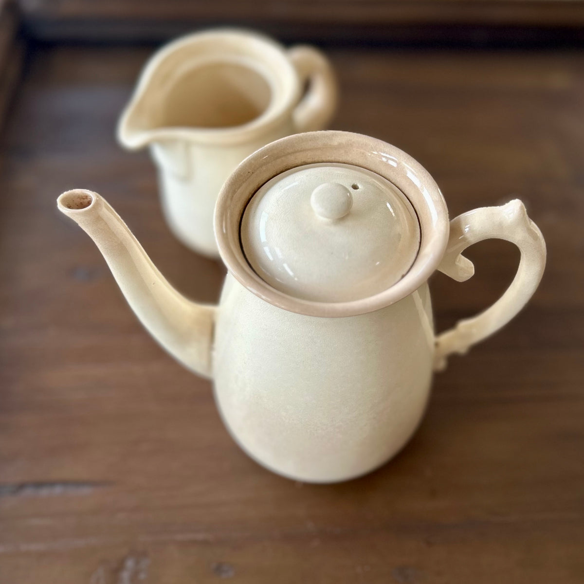 Vintage Cream Stoneware Teapot