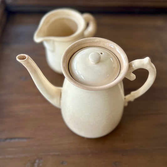 Vintage Cream Stoneware Teapot