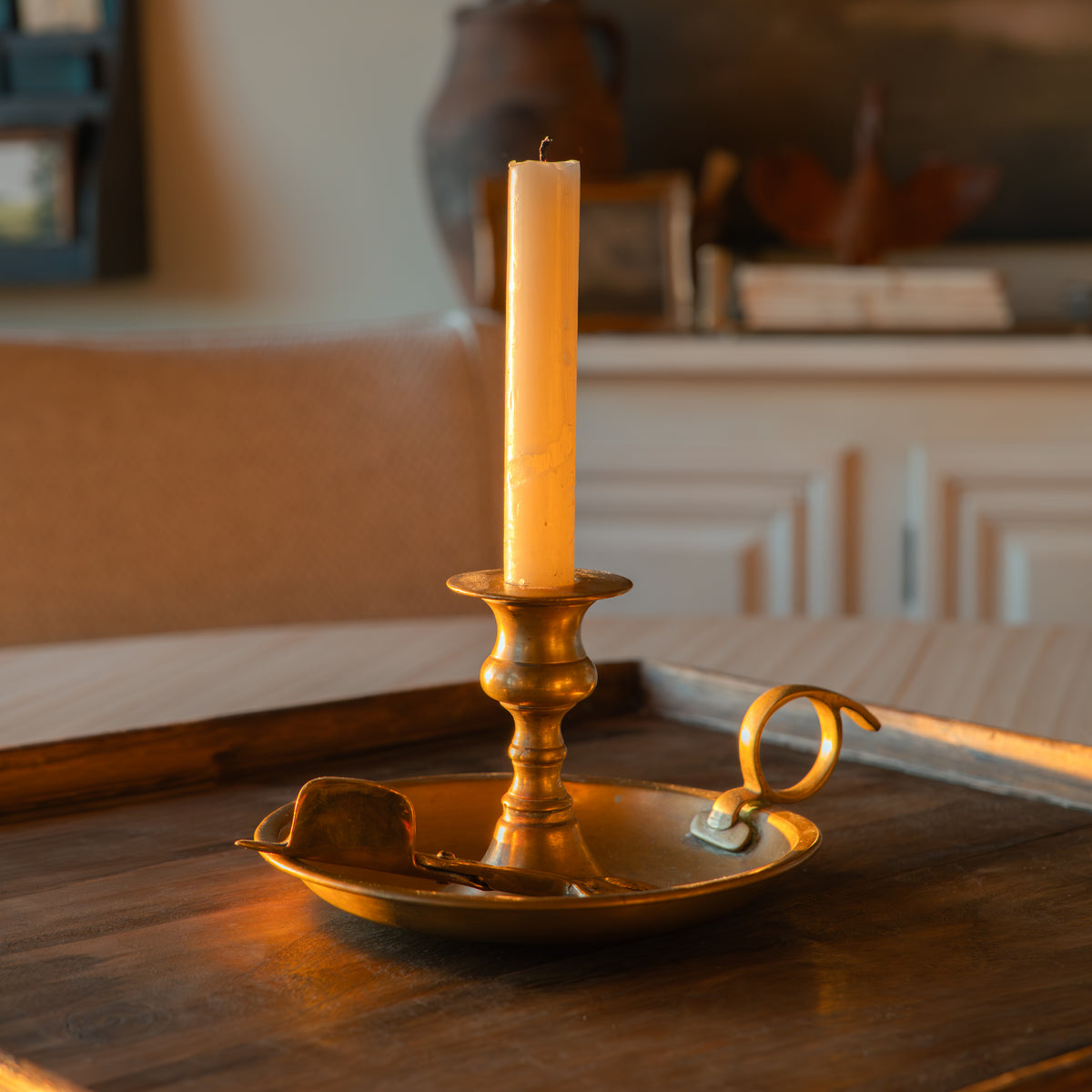 Extra large Vintage Brass Chamberstick & Candle Snuffer Set