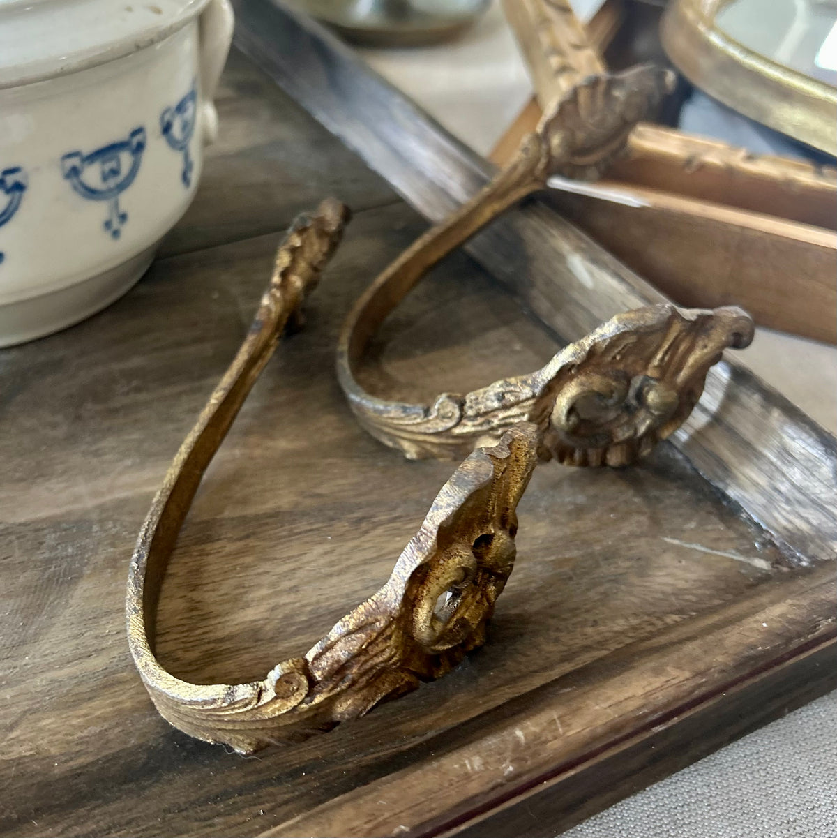 Antique French Gilt Brass Wall Hook — Pair