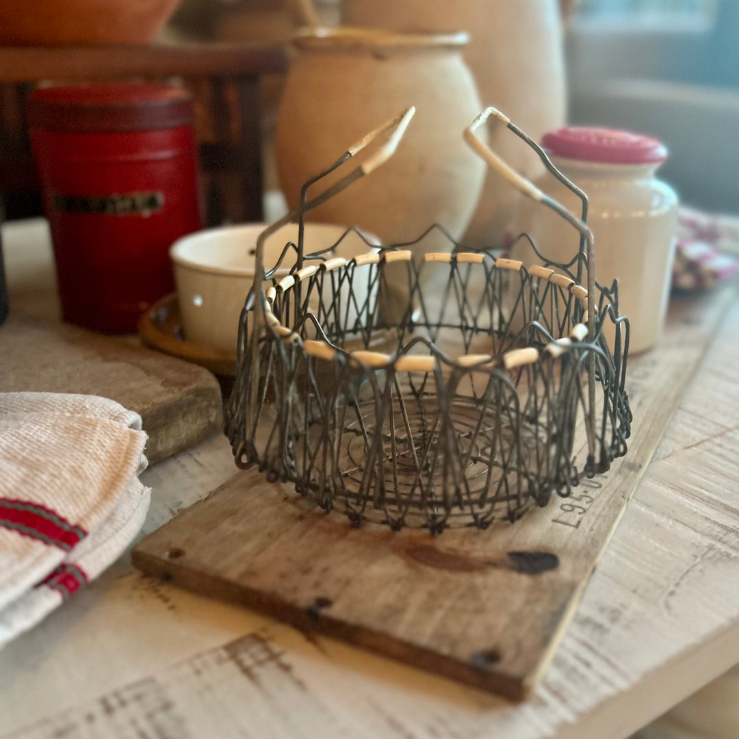 Vintage French Collapsible Wire Egg Basket