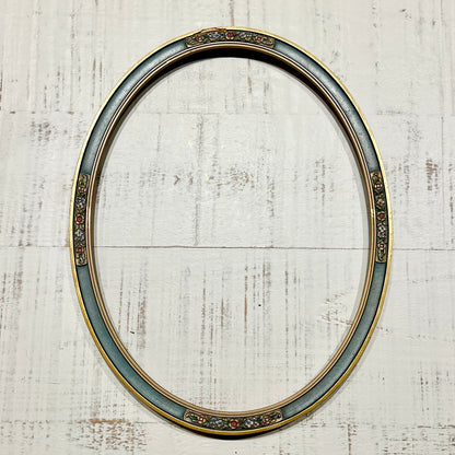 Antique Oval Painted Frame — Blue & Gilt with Floral Cartouches