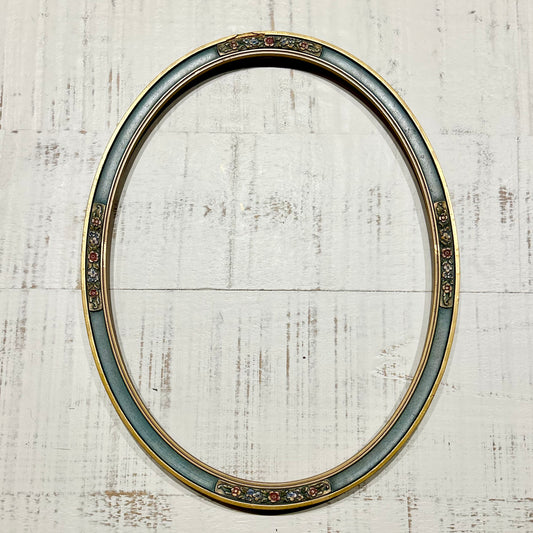 Antique Oval Painted Frame — Blue & Gilt with Floral Cartouches