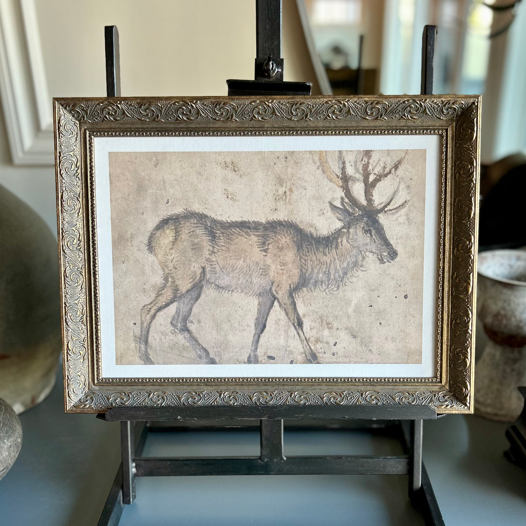 Vintage Reindeer Framed Antique Art