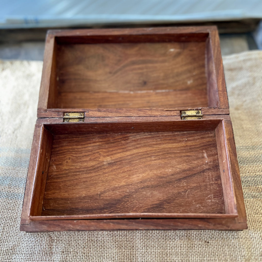 Vintage brass-inlaid wooden box