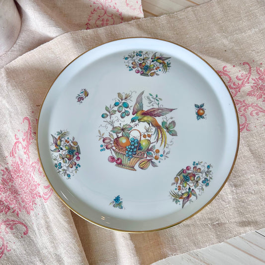 Vintage Limoges Porcelain Pedestal Compote Dish with Fruit & Bird Motif