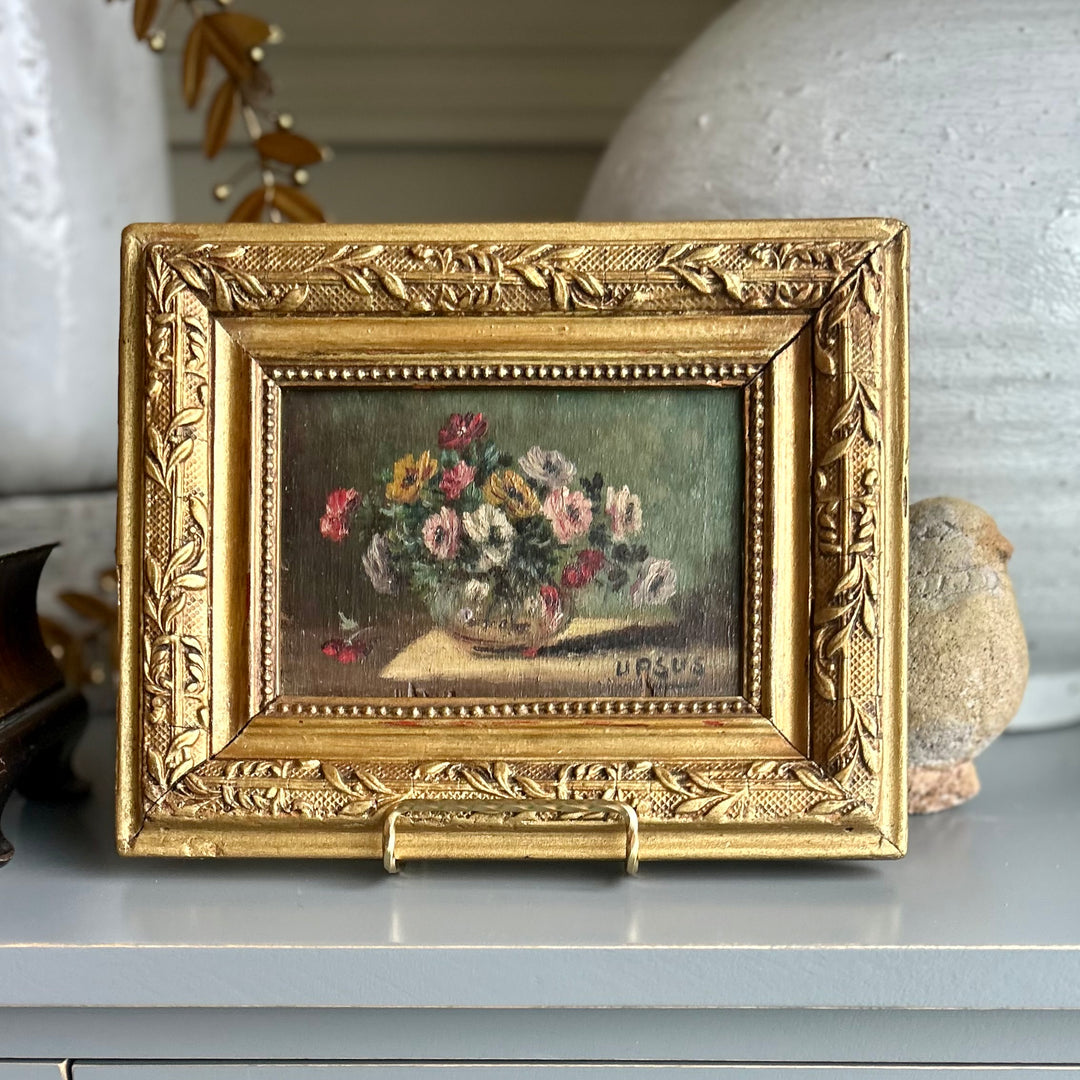 Antique French Floral Still Life — Oil on Board