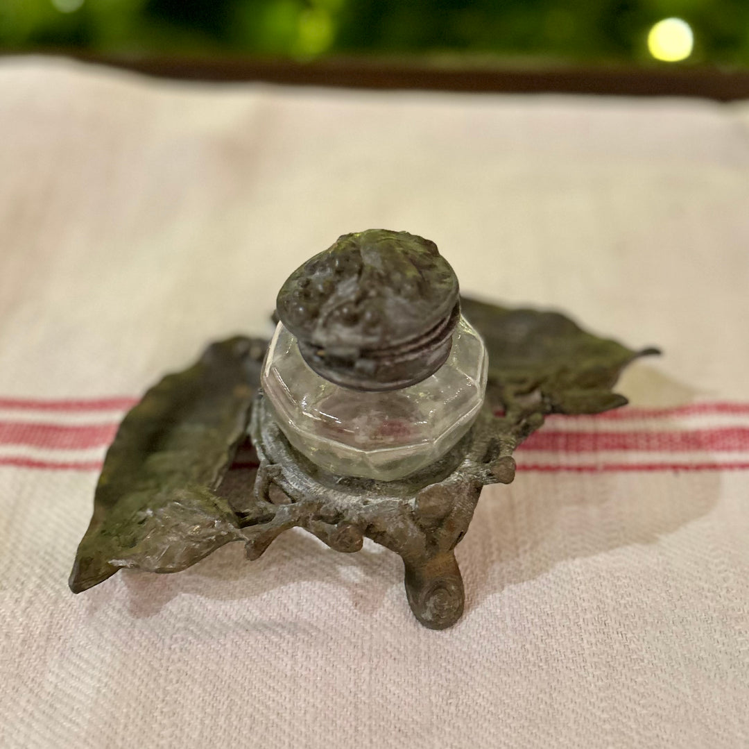 Antique French Leaf Inkwell — c. 1900