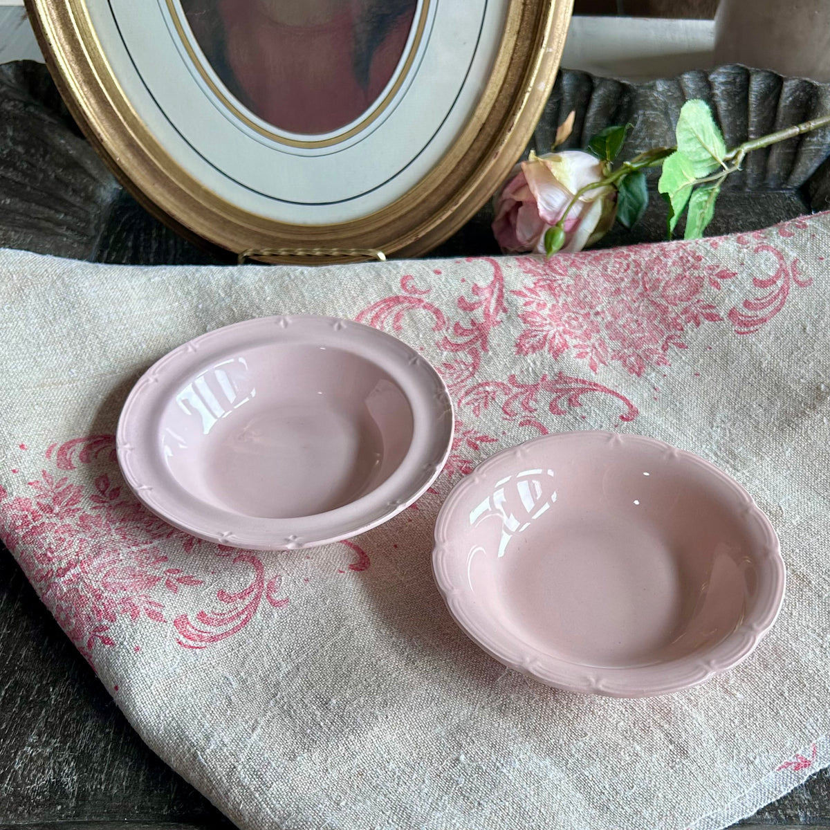 Pair of Vintage Pink Ironstone Bowls (Mismatched, Made in England)